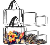 6 Pack Clear PVC Toy Storage Bags, Multi-size Waterproof Toys Organizing Bags for Kids, Toiletry Bag, Zippered Toy Storage Bag for Board Games, Building Blocks, Puzzle, Balls, Pretend Play Toys