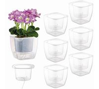 6-Pack Clear Self Watering Planters for Indoor Plants 7" Large African Violet Plant Pots Plastic Wick Flower Pots with Water Injection Hole, Orchid Plant Pot Set, Clear