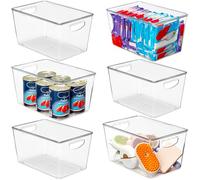 6 Pack Clear Storage Bins with Lids Stackable, Large Plastic Storage Bins with Handle for Pantry Organization and Storage, Perfect Containers for Fridge Organizer, Freezer, Kitchen, Cabinets, Bathroom