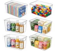 6 Pack Clear Storage Bins with Lids Stackable, Large Plastic Storage Containers with Handle, Versatile Storage Organiser for Kitchen Cupboards,Pantry, Bathroom,Refrigerator & Freezer Organisation