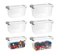 6 Pack Clear Storage Boxes with Lids, Plastic Storage Box with Handle | Stackable, for Blocks Puzzles, Clay, Craft Supplies, Small Models, Board Games, Storage Container for Home Office Kitchen