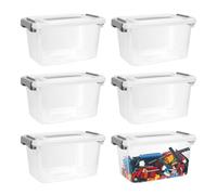 6 Pack Clear Storage Boxes with Lids, Plastic Storage Box with Handle | Stackable, for Blocks Puzzles, Clay, Craft Supplies, Small Models, Board Games, Storage Container for Home Office Kitchen
