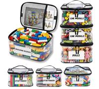 6 Pack Clear Toy Storage Bags with Tag & Pocket - Versatile Waterproof Organizer Bags for Lego Bricks, Board Games, Building Blocks, Puzzles, Dolls, Books (Black-M Size-6 Pack)