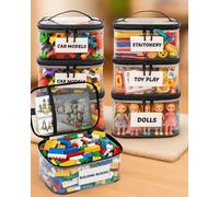 6 Pack Clear Toy Storage Bags with Tag & Pocket - Versatile Waterproof Organizer Bags for Lego Bricks, Board Games, Building Blocks, Puzzles, Dolls, Books (Black-S Size-6 Pack)