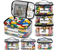 6 Pack Clear Toy Storage Bags with Tag & Pocket - Versatile Waterproof Organizer Bags for Lego Bricks, Board Games, Building Blocks, Puzzles, Dolls, Books (Black-L Size-6 Pack)