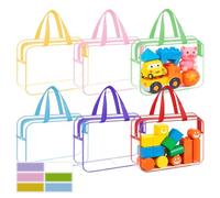 6 Pack Clear Zipper Toy Storage Bags with Handles, 11.8x8.6x3.9 Inch PVC Waterproof Organizer Bags for Building Blocks, Puzzles, Board Games (6 Colors)