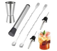 6-Pack Cocktail Making Kit, Spirit Measures 25ml 50ml with 2PCS Mixing Spoon, 2PCS Pourers & Cocktail Muddler, Stainless Steel Cocktail Maker Kit for Home and Bar Use