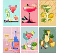 6 Pack Cocktail Paint by Numbers Kit for Adults, Easy DIY Oil Fruit Adult Paint by Numbers for Beginners, Painting by Numbers for Adults on Canvas Gift Bar Home Decor 8x12 Inch