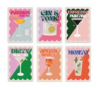 6 Pack Cocktails Canvas Wall Art Posters Dorm Wall Decor Bar Cart Accessories Unframed Prints Cocktail Pictures for Wedding Gallery Apartment Bedroom Living Room Porch Home Decor, 20x30CM/8x12 in