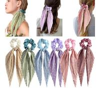 6 Pack Colorful Bow Hair Scrunchies Knotted Bow Hair Ties with Long Ribbon Glitter Satin Bow Hair Bands Elastics Hair Hairband Ponytail Holder Hair Accessories for Women Girls (6pcs Colorful)