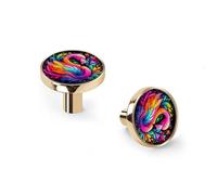 6 Pack Colorful Flamingo Art Cabinet Knobs and Wall Hooks, Golden Drawer Pulls for Kitchen Bathroom Dresser Zinc Alloy Handles