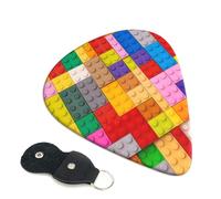 6 Pack Colorful Plastic Blocks Pattern Guitar Picks, Bass Electric Acoustic Guitar Ukulele Accessories, Medium Guitar Picks Plectrums with Organizer Bag