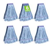 6 Pack Commercial Mop Head Replacement - Heavy Duty Mop Head for General and Floor Cleaning | Industrial Wet Mops | Washable Refill, Reusable, Looped End Mopheads | Hardwood, Concrete