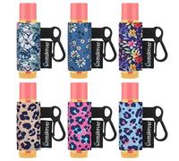 6 Pack Compact Clip-On Chapstick Holder Premium Release Clip Neoprene Sleeve Lip Balm with Clip Fits Most Standard Lip Balm, Leopard + Flower, 1 Count (Pack of 6)