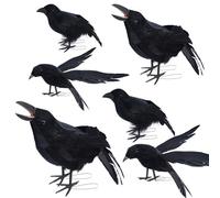 6 Pack Crows Halloween Decorations, Raven Halloween Decor Assorted Size Fake Crow Black Bird Prop, Artificial Flying Ravens DIY Decor for Skeleton, Witch, Tree, Wreath