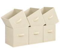 6 Pack Cube Storage Bins, 10.5 x 10.5 x 11 Inch Fabric Storage Cubes with Handles, Collapsible Storage Baskets for Shelves, Closet Organizers and Storage for Classroom and Home, Beige