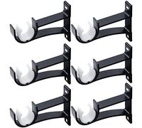 6 Pack Curtain Pole Brackets, Heavy Duty Curtain Rod Bracket Pole Holders Black Curtain Rod Hooks for Wall, Single Decorative Drapery Rod Hangers Supports, Fit 25-28mm Drapes Rods