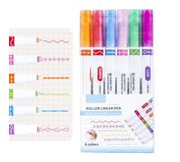 6 Pack Curve Highlighter Pen Duals Tip Pens With 6 Different Curve Shapes Fine Tips,Colors Shimmer Marker Set,Multifunctional Art Supplies,For Writing, Journaling, Note-Taking, Drawing