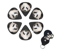 6 Pack Cute Black and White Panda Guitar Picks with Guitar Pick Holder, Personalized Celluloid Plectrums for Acoustic Guitar, Bass, Ukulele, Cool Bass Accessories Gifts for Men Women 0.46mm