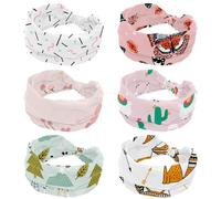 6 Pack Cute Dog Forest Leaves Wide Headband, Headbands for Women, Twist Knotted Yoga Workout Hairband, Soft Elastic Headwrap, Fashion Hair Accessories