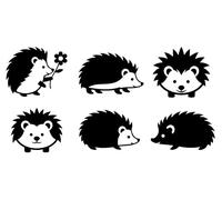 6 Pack Cute Hedgehog Silhouette Waterproof Sticker Vinyl Decal - Use on Car Bumpers, Laptops, Water Bottles, Zoo/Farm Animal Decor (Black, 8cm (3.1") Long)