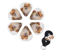 6 Pack Cute pomeranian Guitar Picks with Guitar Pick Holder, Personalized Celluloid Plectrums for Acoustic Guitar, Bass, Ukulele, Cool Bass Accessories Gifts for Men Women 0.71mm
