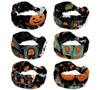 6 Pack Cute vector set with Halloween illustrations 2_178 Headbands for Women, Absorbed Sport Knotted Headband for Daily Life Yoga Workout