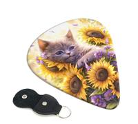 6 Pack Daisy Sunflower Lazy Cat Guitar Picks, Bass Electric Acoustic Guitar Ukulele Accessories, Medium Guitar Picks Plectrums with Organizer Bag