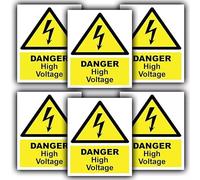 6 Pack - Danger High Voltage Self-Adhesive Vinyl Sticker Sign - Waterproof Electrical Safety Label 110mm x 90mm