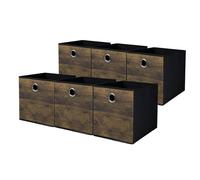 6 Pack Decorative Storage Cubes with Wood Grain Fabric Cube Storage Unit Box,Durable Home Space-saving Basket Open Storage Bin for Cubby Shelf,Livingroom,Bedroom,Nursery,Dorm,Office,32x32x32cm (Large)