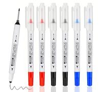 6 Pack Deep Hole Marker Pens Twin Tip Carpenter Pencils with Waterproof Permanent Ink, Extra Fine Tip & Long Nose Design for Construction Drill Hole Marking - Builders Tools for Carpenters, Tradesmen