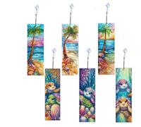 6 Pack Diamond Painting Bookmarks Kit, Beach and Cute Sea Turtle DIY Round Sparkling Crystal Rhinestone Acrylic Bookmarks with Pendants, Book Lovers, Adults & Craft Enthusiasts (Turtle)