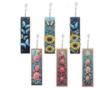 6 Pack Diamond Painting Bookmarks Kit, Butterflies and Roses Sunflowers DIY Round Sparkling Crystal Rhinestone Acrylic Bookmarks with Pendants, Book Lovers, Adults & Craft Enthusiasts (Sunflowers)