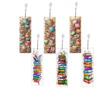 6 Pack Diamond Painting Bookmarks Kit, Macarons and Coloring Books DIY Round Sparkling Crystal Rhinestone Acrylic Bookmarks with Pendants, Book Lovers, Adults & Craft Enthusiasts (Books)
