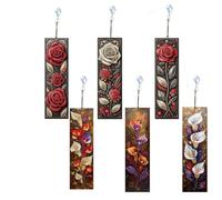 6 Pack Diamond Painting Bookmarks Kit, Roses and Calla Lilies DIY Round Sparkling Crystal Rhinestone Acrylic Bookmarks with Pendants, Book Lovers, Adults & Craft Enthusiasts (Roses)