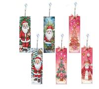 6 Pack Diamond Painting Bookmarks Kit, Santa Claus and Christmas Tree DIY Round Sparkling Crystal Rhinestone Acrylic Bookmarks with Pendants, Book Lovers, Adults & Craft Enthusiasts (Santa Claus)