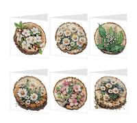 6 Pack Diamond Painting Greeting Card Kits with Envelopes, 5D Handmade Floral Wooden Slice Cards, DIY Crystal Rhinestone Diamond Art Cards for Christmas, Birthday, Thanksgiving, and Holidays