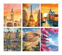 6 Pack Diamond Painting Kits for Adults,Famous Landscape Diamond Art Kits for Beginners,Easy Paint by Crystal Diamonds Dot,5D DIY Full Drill Diamonds Gem Art for Home Wall Decor Gift 12X16 inch