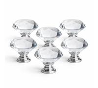 6 Pack Diamond Shape Crystal Glass Cabinet Knobs - Cupboard Drawer Pull Handles - Kitchen Cabinet & Wardrobe Door Hardware - Chrome Base