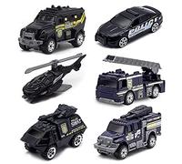 6 Pack Diecast Police Car Toy Truck Playset, Alloy Metal Police Car Toys for Kids Age 3+, Mini Toy Cars City Rescue Vehicles