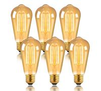 6 Pack Dimmable ST64 Vintage Edison Bulb, E27 Screw Filament Bulb Amber Warm White 2700K, Squirrel Cage Shaped Filament Bulb, Suitable for Bedroom, Cafe, Chandelier, Bookstore, Interior Decoration