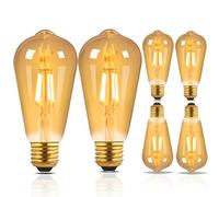 6 Pack Dimmable ST64 Vintage Edison Light Bulbs, 4W Equivalent to 40W, Warm White 2200K, E27 Screw-In LED Filament Bulbs, Suitable for Cafes, Bookstores, Bedrooms, Chandeliers, And Indoor Decoration