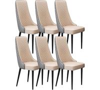 6 Pack Dining Chairs Microfiber Leather Sturdy Carbon Steel Legs Modern Side Chairs Khaki & Dark Grey Comfortable & for Home & Kitchen Use