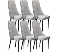 6 Pack Dining Chairs Set Microfiber Leather Upholstered Sturdy Carbon Steel Legs Modern Table Side Chairs Light Grey & Dark Grey Stylish Home Furniture