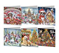 6 Pack DIY 5D Diamond Art Painting Art Christmas Cards Kit, Christmas Greeting Card Kits for Christmas Crafts Blessing Folding Greeting Card Set-03-Cats and Dogs