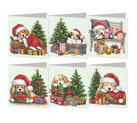6 Pack DIY 5D Diamond Art Painting Art Christmas Cards Kit, Christmas Greeting Card Kits for Christmas Crafts Blessing Folding Greeting Card Set-05-Christmas Sleeping Puppy