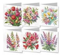 6 Pack DIY 5D Diamond Art Painting Art Easter Cards Kit, Easter Bunny Handmade Crystal Art Greeting Card Kits for Easter Crafts Blessing Folding Greeting Card Set-10-Flowers