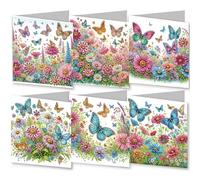 6 Pack DIY 5D Diamond Art Painting Art Easter Cards Kit, Easter Bunny Handmade Crystal Art Greeting Card Kits for Easter Crafts Blessing Folding Greeting Card Set-08-Butterfly Flower Bush