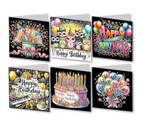6 Pack DIY 5D Diamond Art Painting Art Easter Cards Kit, Handmade Crystal Art Greeting Card Kits for Easter Crafts Blessing Folding Greeting Card Set Happy Birthday Card-04-Happy Birthday