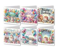 6 Pack DIY 5D Diamond Art Painting Art Easter Cards Kit, Handmade Crystal Art Greeting Card Kits for Easter Crafts Blessing Folding Greeting Card Set Happy Birthday Card-02-Birthday Party